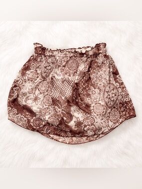 Wayf Brown Floral Sheer Circle Skirt